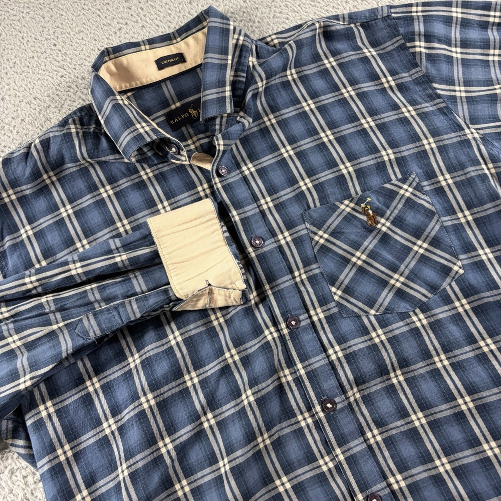 Ralph Lauren Western Button Up Shirt‎ Mens Medium Blue Plaid